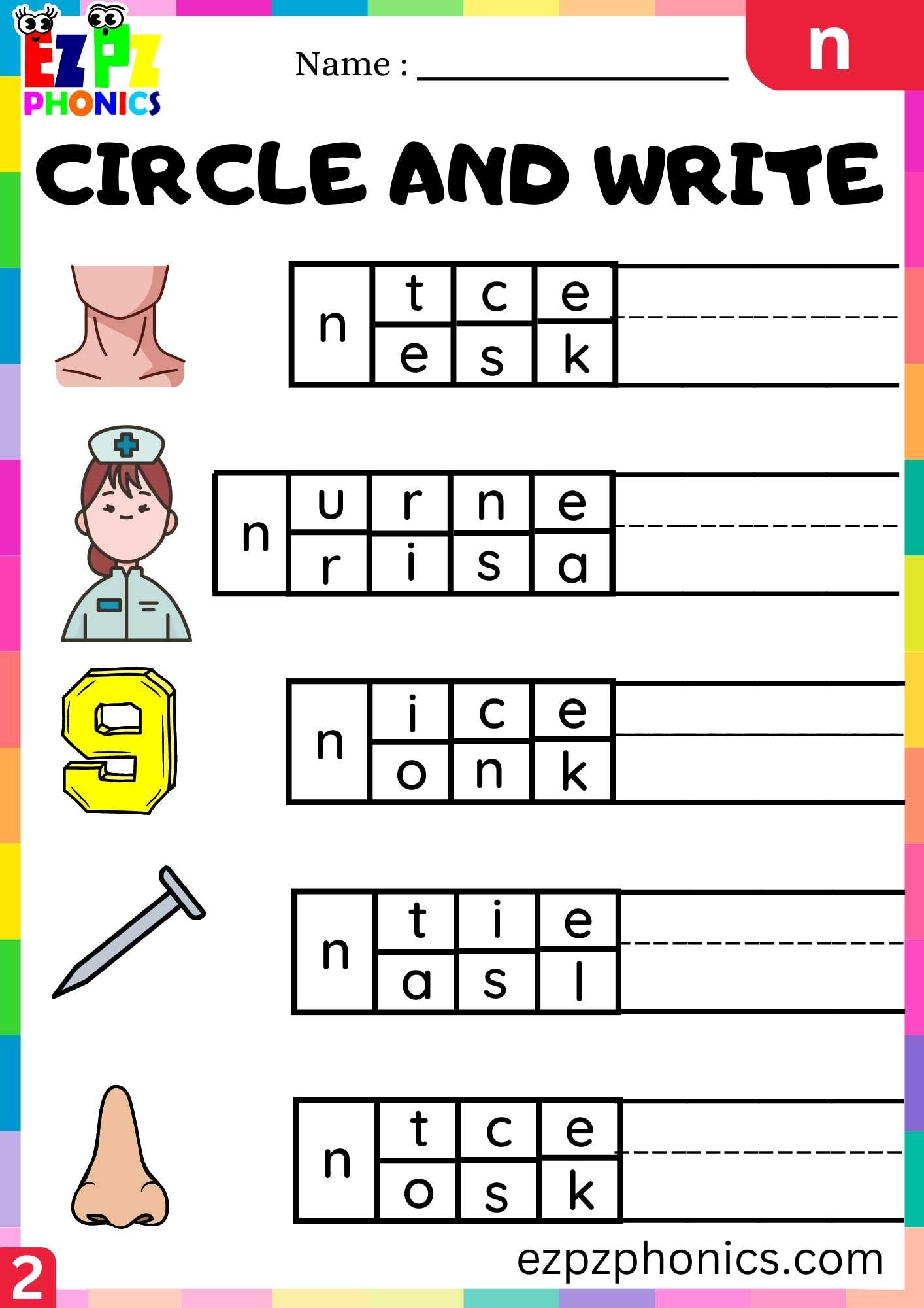 Group2 Letter N Circle And Write Beginning Sounds Worksheet